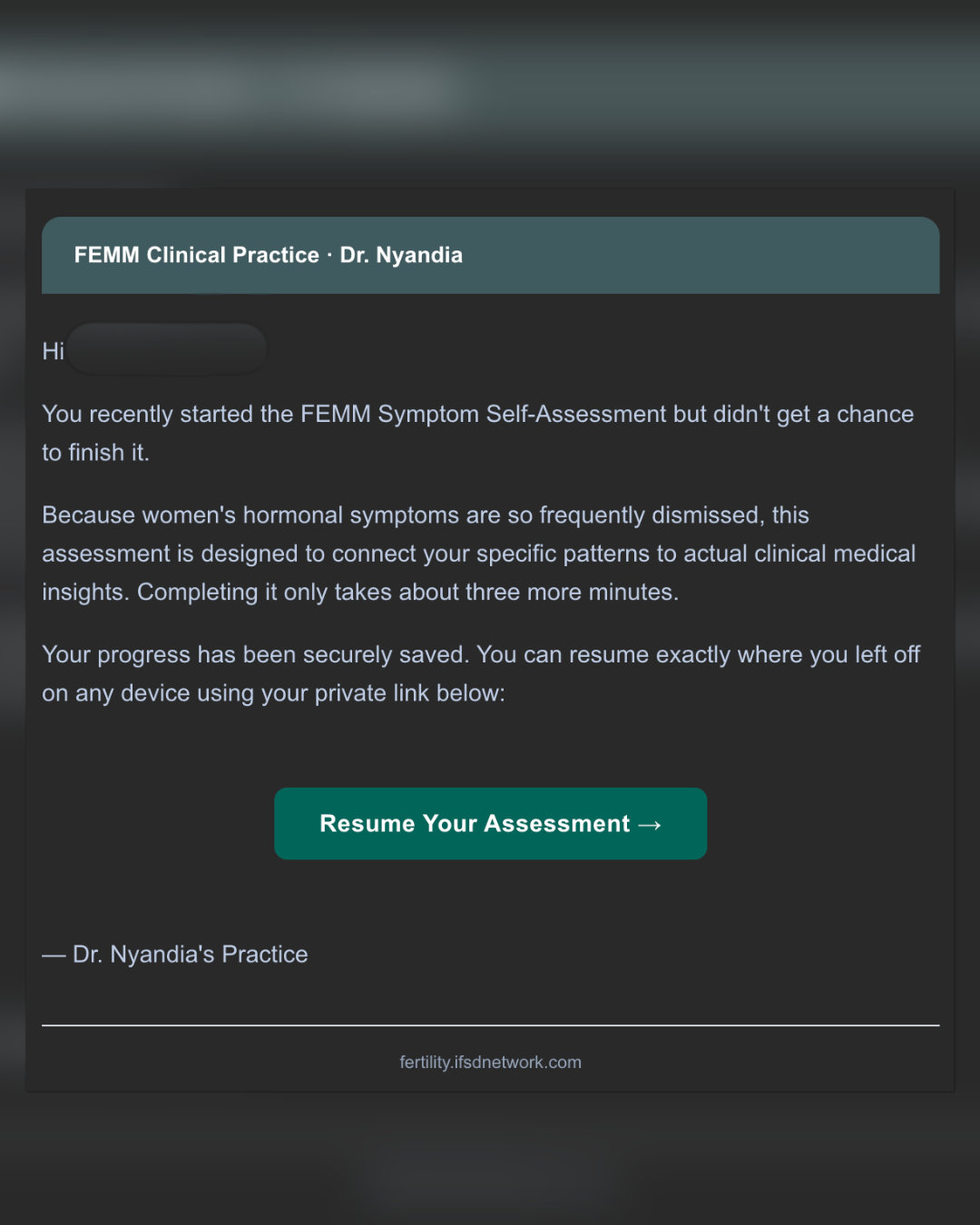 An email with a button to resume a session